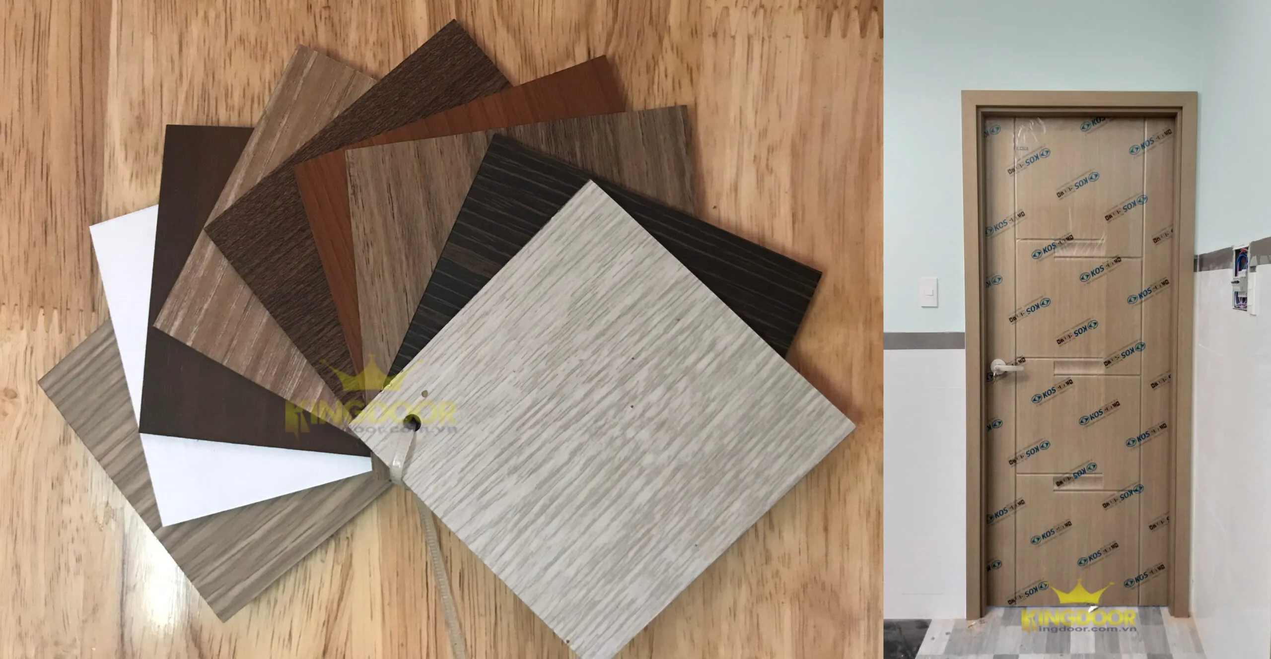 Bảng màu cửa nhựa ABS Hàn Quốc, màu sắc tạo vân gỗ trông giống như gỗ thật.