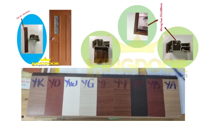 Bảng màu và mặt cắt thể hiện cấu tạo cửa nhựa Đài Loan - cửa nhựa cửa gỗ giá rẻ.
